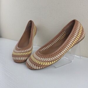 Gentle Souls Mable Tan Multi Crocheted Fabric Leather Ballet Flat Wmns Size 7.5M